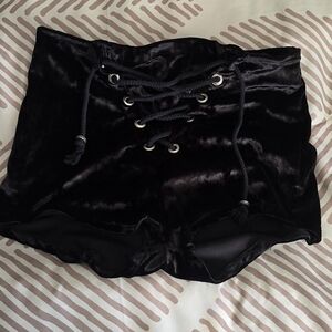 Elegant Black Velvet Lace-Up High Waist Shorts
